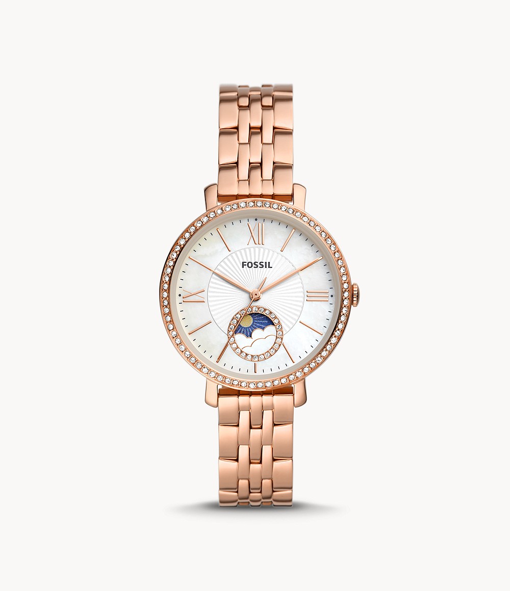 Fossil Jacqueline Sun Moon Multifunction Rose Gold Tone Stainless Steel Watch Woman Womens WATCHES GOOFASH