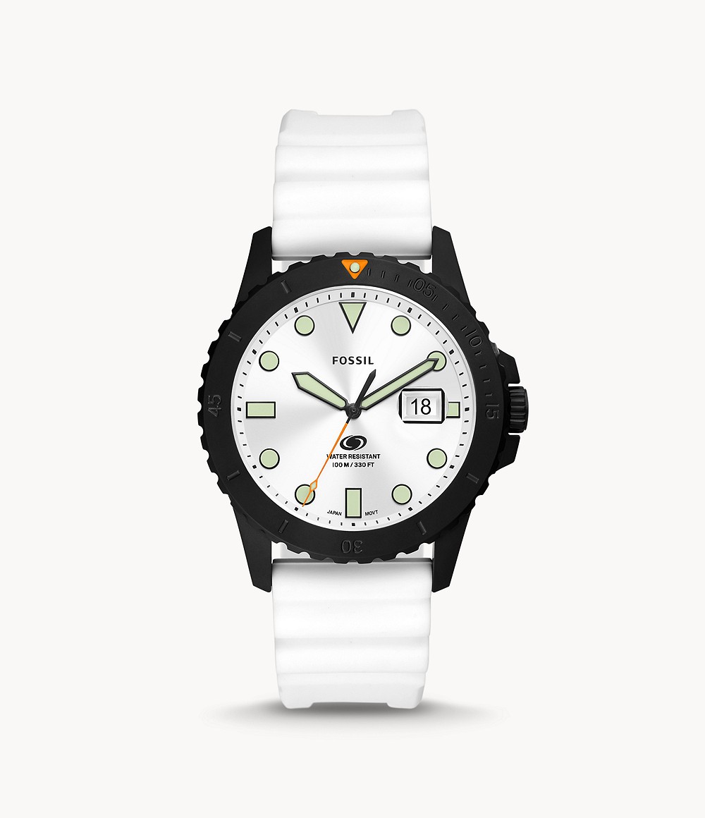 Fossil Men Blue Three Hand Date White Silicone Watch Mens WATCHES GOOFASH