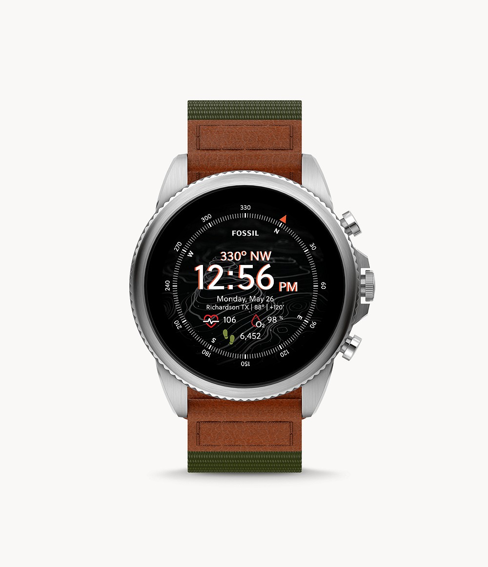 Fossil Men Green Gen Smartwatch Venture Edition Olive Fabric And Leather Mens WATCHES GOOFASH