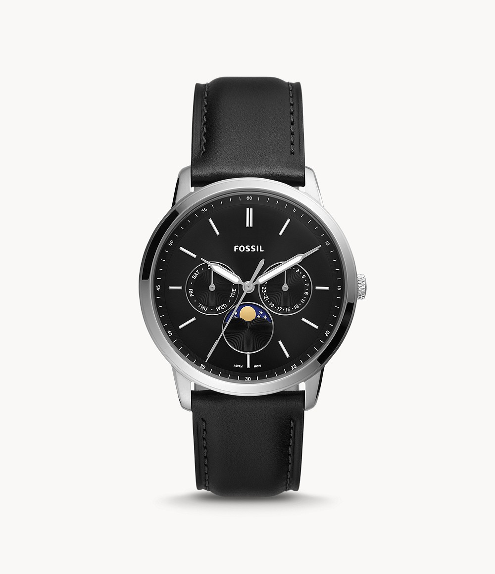 Fossil Neutra Moonphase Multifunction Black Eco Leather Watch Men Mens WATCHES GOOFASH