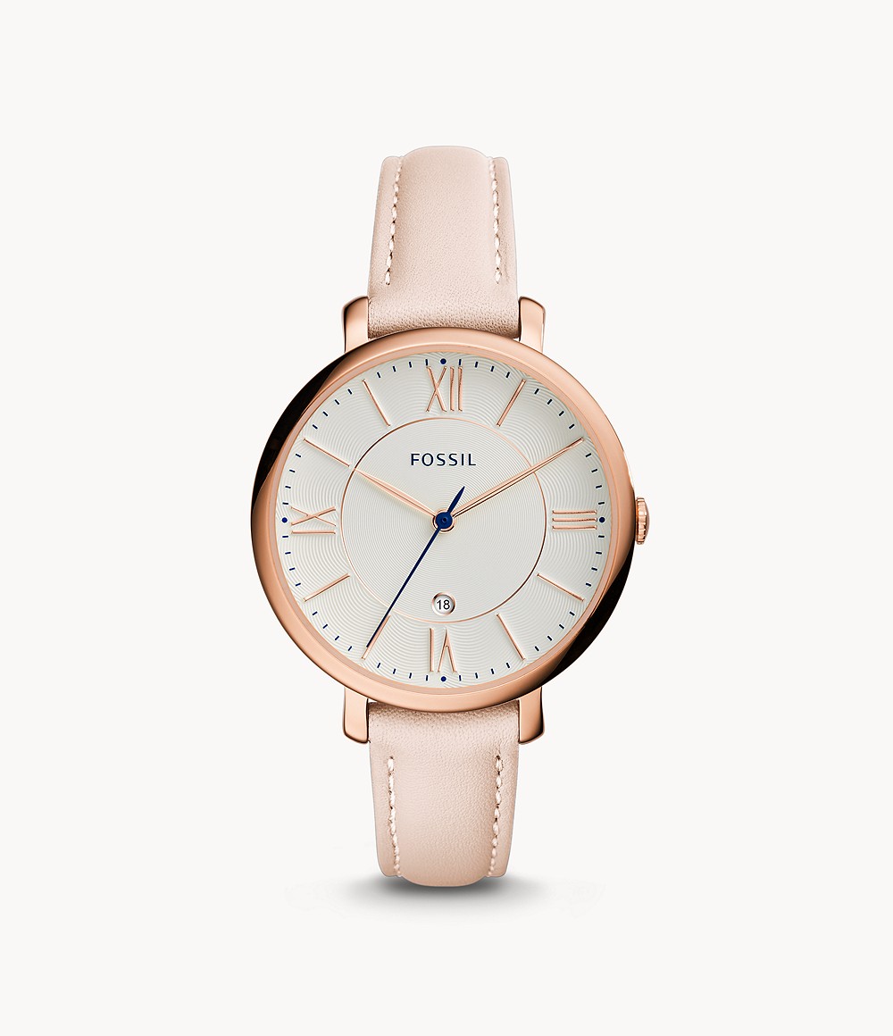 Fossil Rose Jacqueline Three Hand Date Blush Leather Watch Women Womens WATCHES GOOFASH