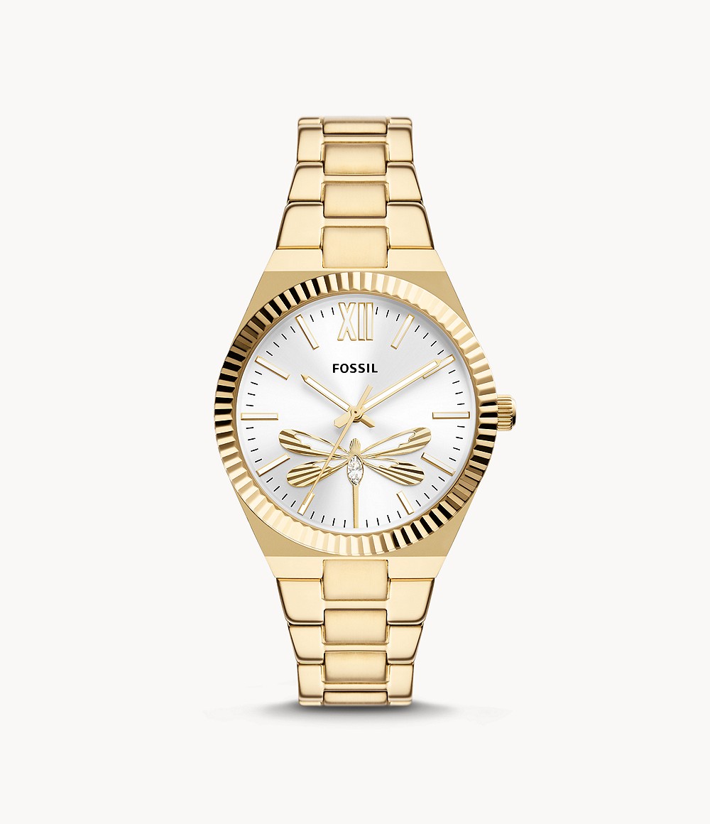 Fossil Scarlette Three Hand Gold Tone Stainless Steel Watch Women Womens WATCHES GOOFASH