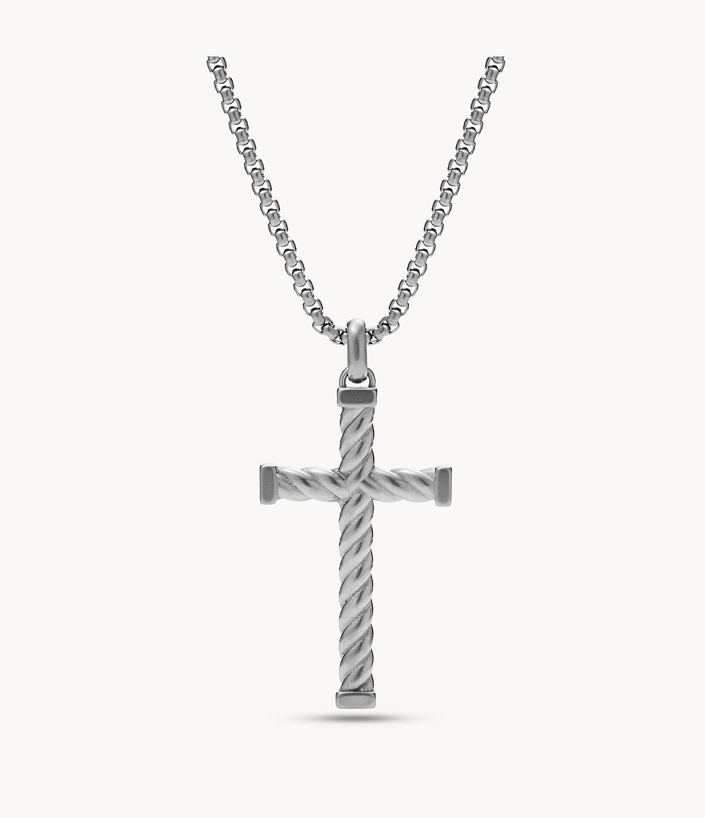 Fossil Silver Meaningful Moments Stainless Steel Cross Pendant Necklace Mens JEWELRY GOOFASH