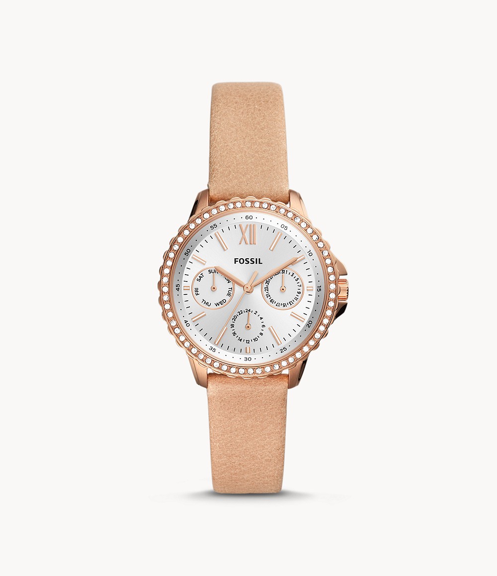 Fossil Woman Beige Izzy Multifunction Blush Leather Watch Womens WATCHES GOOFASH