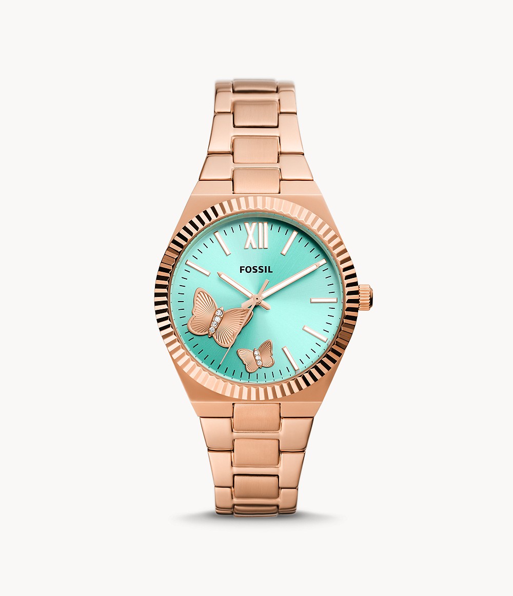 Fossil Woman Scarlette Three Hand Rose Gold Tone Stainless Steel Watch Womens WATCHES GOOFASH