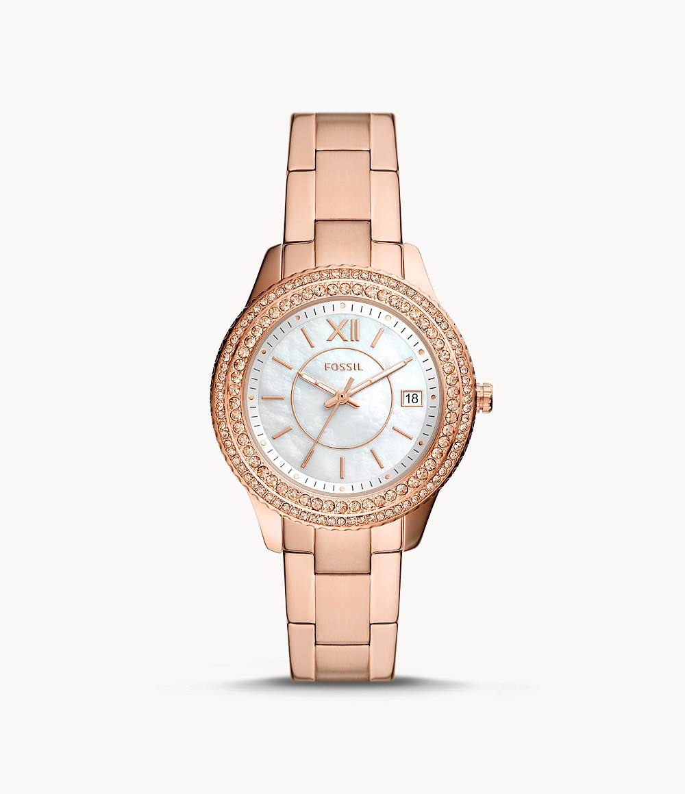 Fossil Woman Stella Three Hand Date Rose Gold Tone Stainless Steel Watch Womens WATCHES GOOFASH