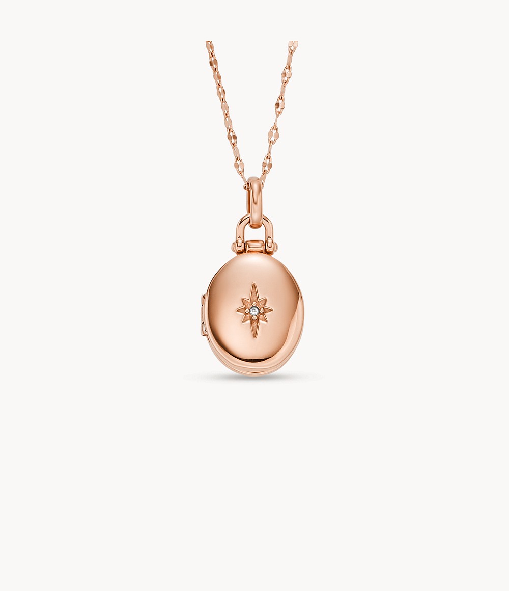 Fossil Women Locket Collection Rose Gold Tone Stainless Steel Chain Necklace Womens JEWELRY GOOFASH