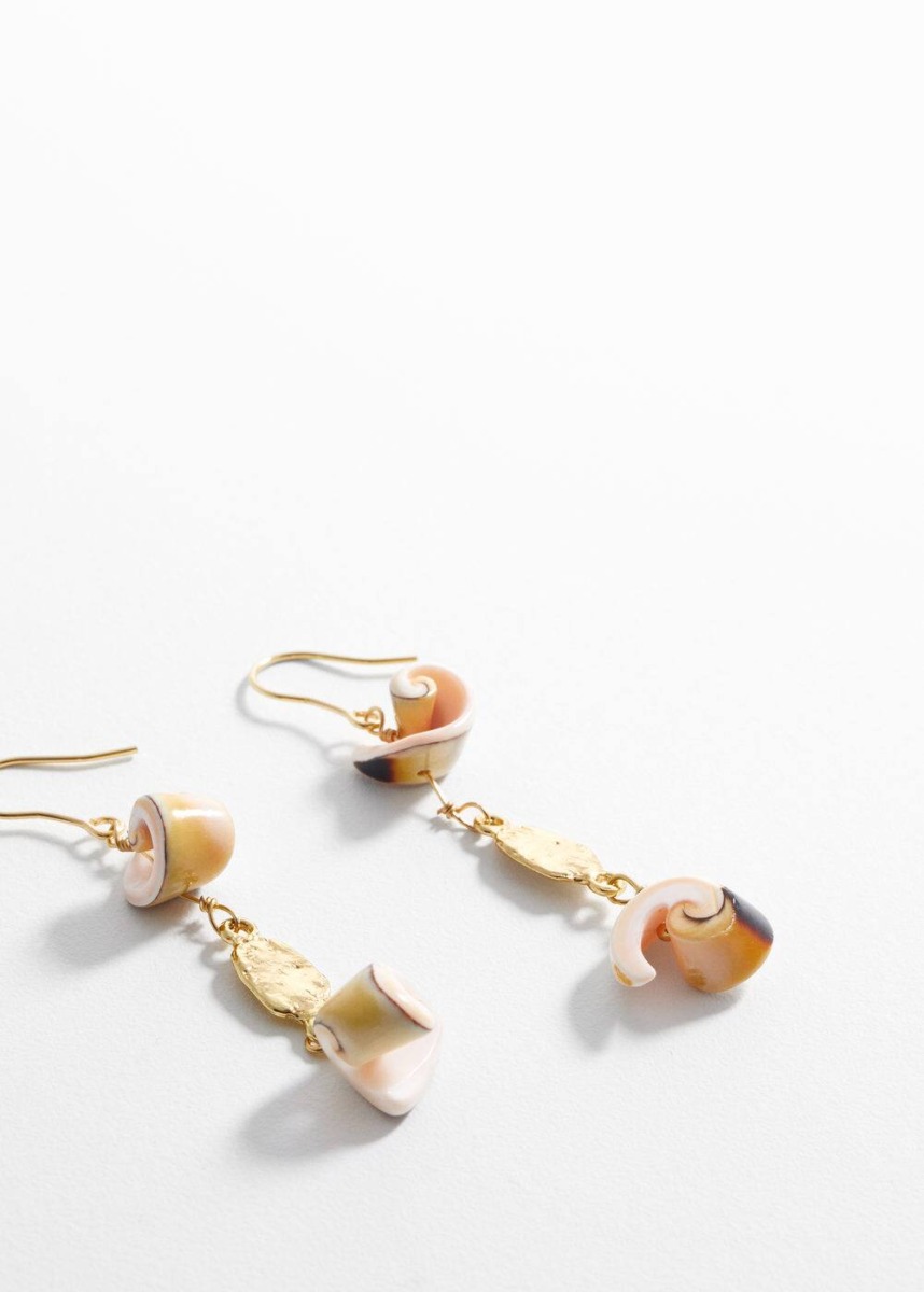 Gold Combined Earrings With Shell Mango Womens JEWELRY GOOFASH