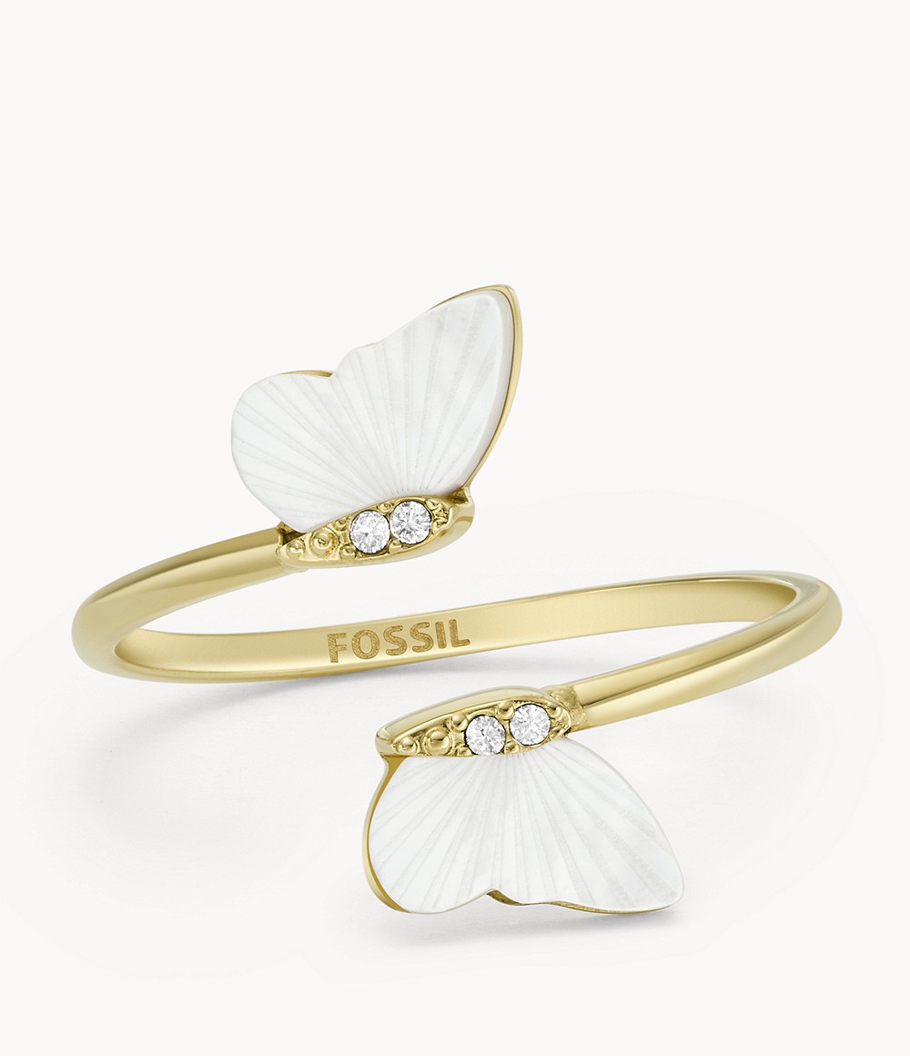 Gold Radiant Wings White Mother Of Pearl Butterfly Ring Women's Fossil Womens JEWELRY GOOFASH