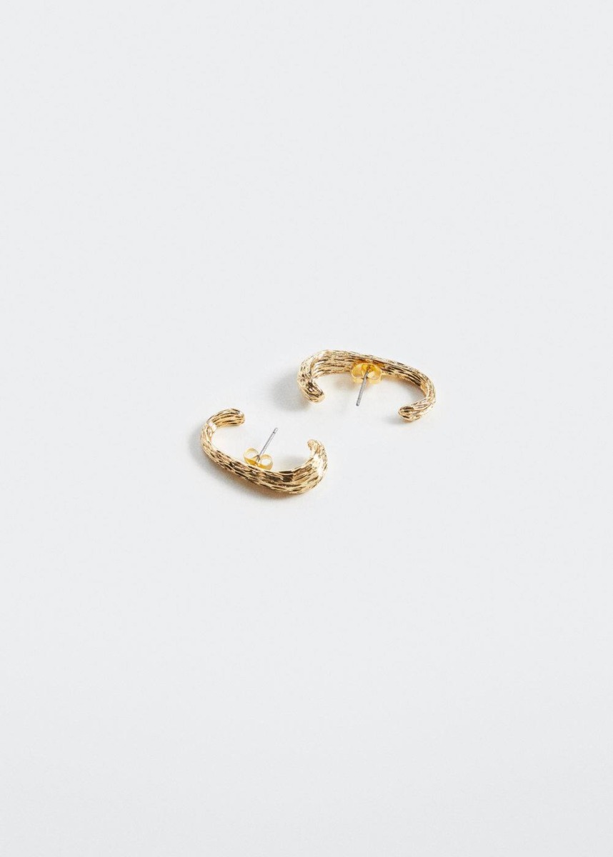 Gold Textured Earrings Mango Womens JEWELRY GOOFASH
