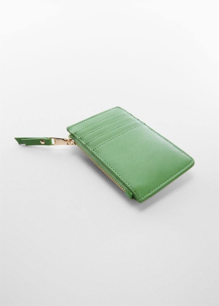 Green Card Holder With Button And Logo Mango Womens WALLETS GOOFASH