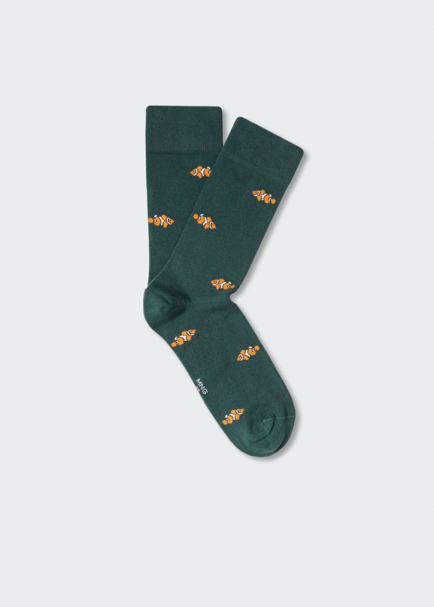 Green Cotton Socks With Fish Sprint Mango Mens SOCKS GOOFASH