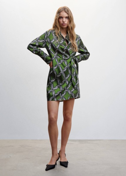 Green Dress With Chain Print Mango Womens DRESSES GOOFASH