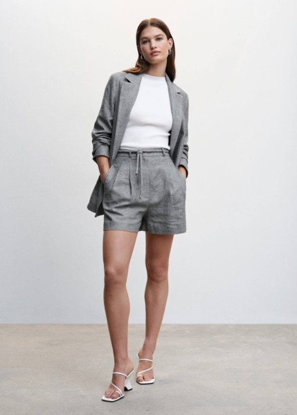 Grey Linen Shorts With Cord Mango Womens SHORTS GOOFASH