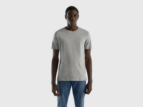 Grey T-Shirt In Gray Melange Light Gray Male Benetton Mens T-SHIRTS GOOFASH