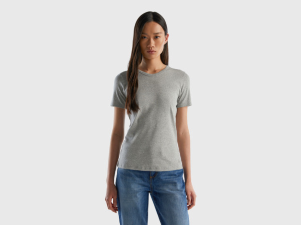 Grey T-Shirt Made Of Long Fiber Light Gray Female Benetton Womens T-SHIRTS GOOFASH