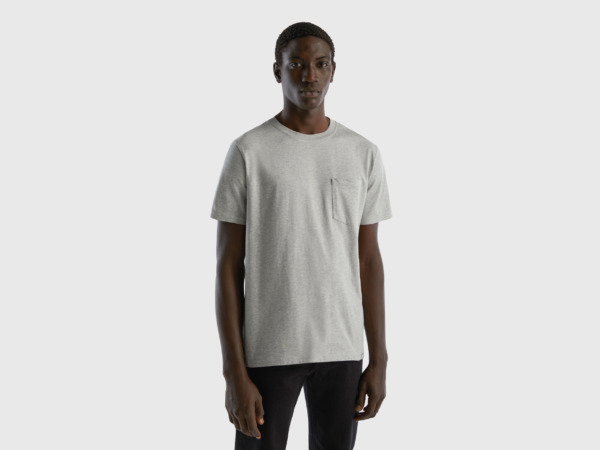 Grey T-Shirt Made Of With Bag Light Gray Male Benetton Mens T-SHIRTS GOOFASH