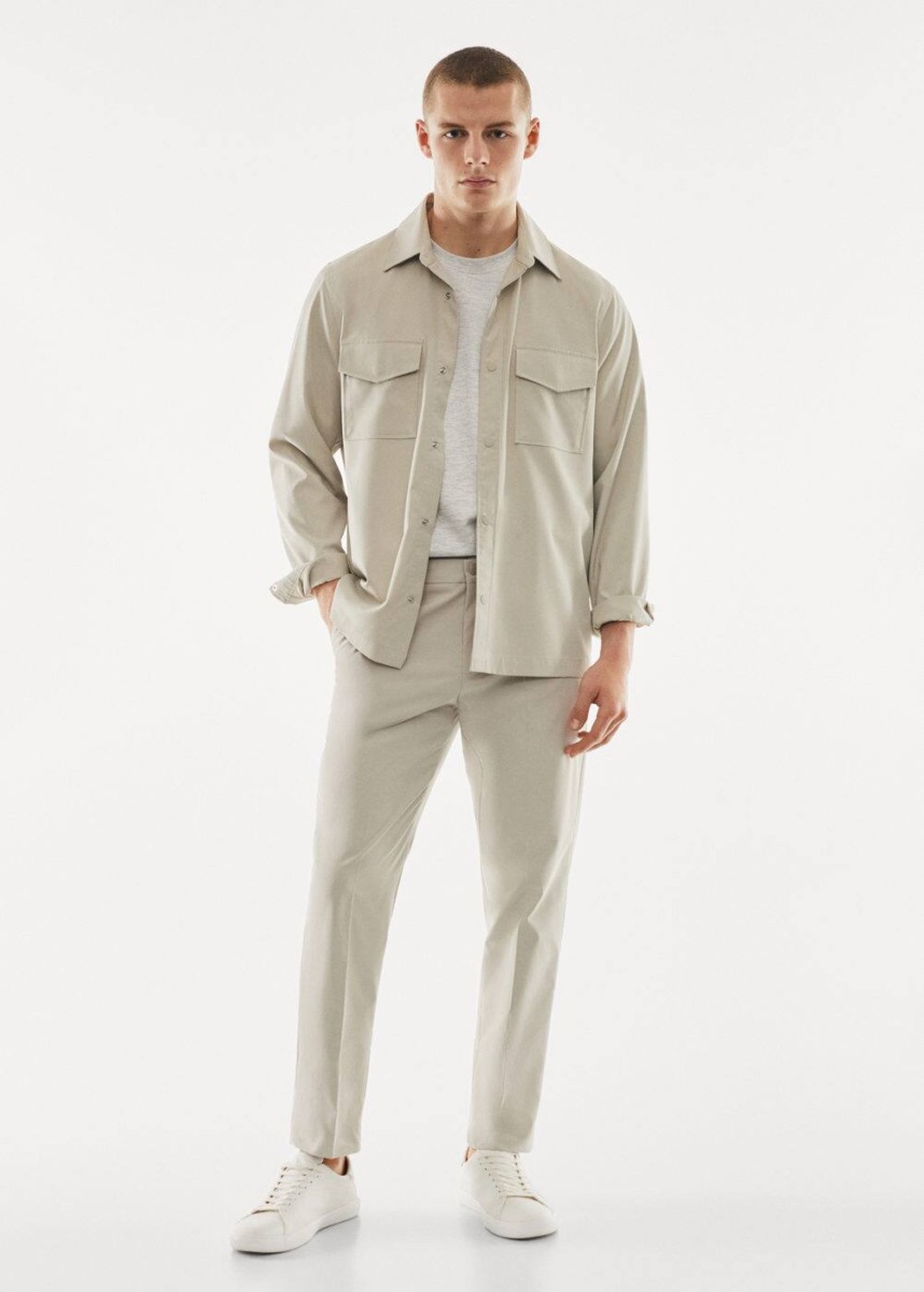 Grey Technical Shirt Jacket Of Breathable Mango Mens SHIRTS GOOFASH