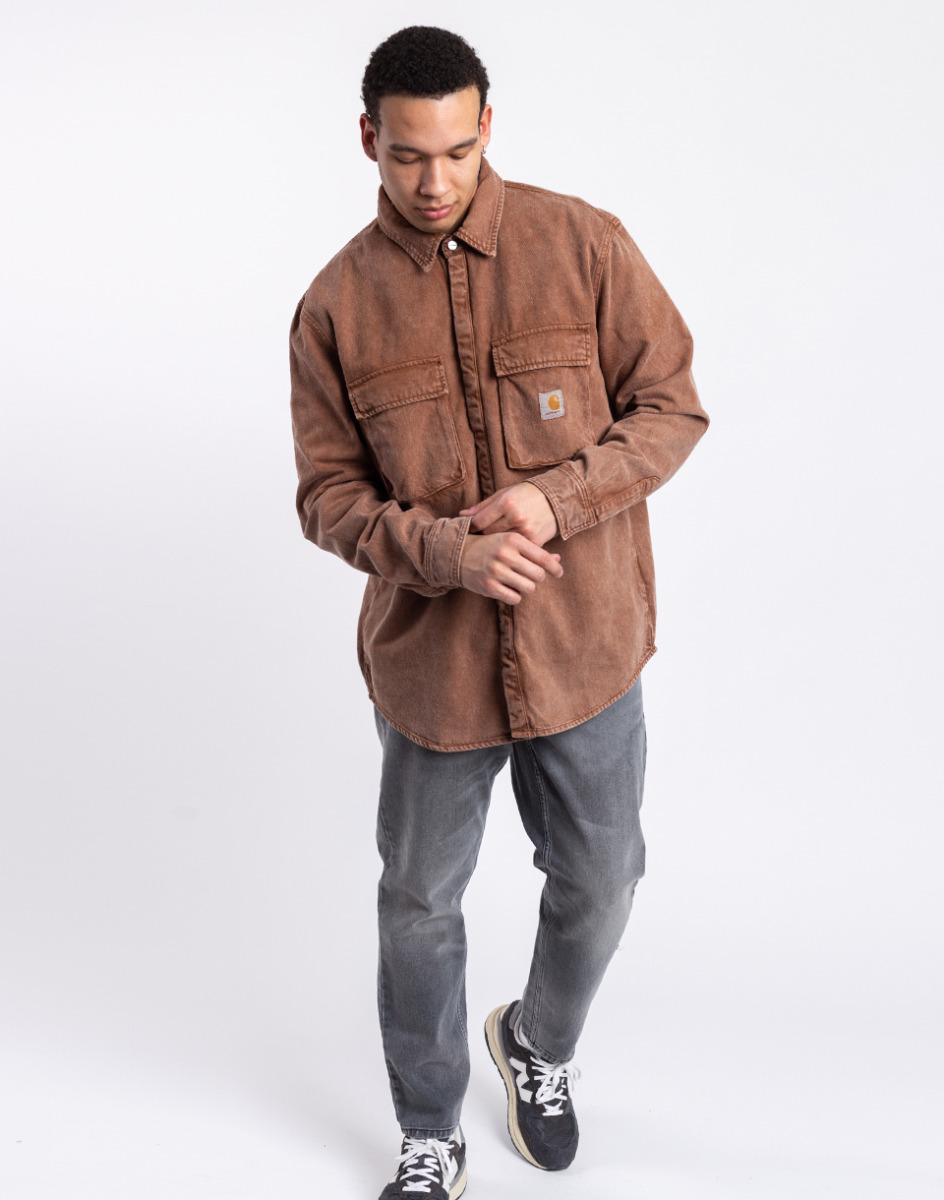 Man Brown Carhartt Wip Monterey Shirt Jac Tamarind Worn Washed Freshlabels Mens SHIRTS GOOFASH