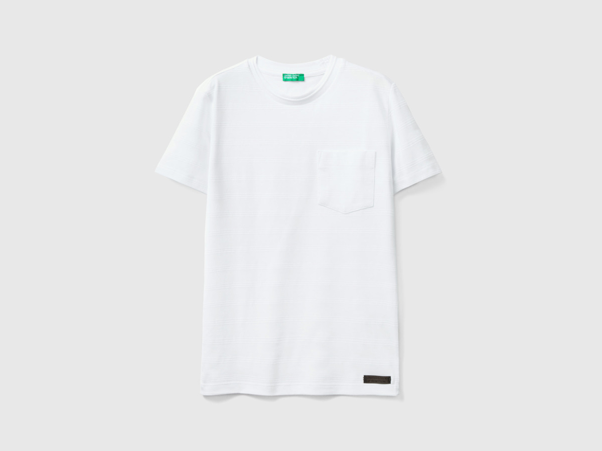 Man United Colors Of Jacquard T-Shirt With Bag White Paint Benetton Mens T-SHIRTS GOOFASH