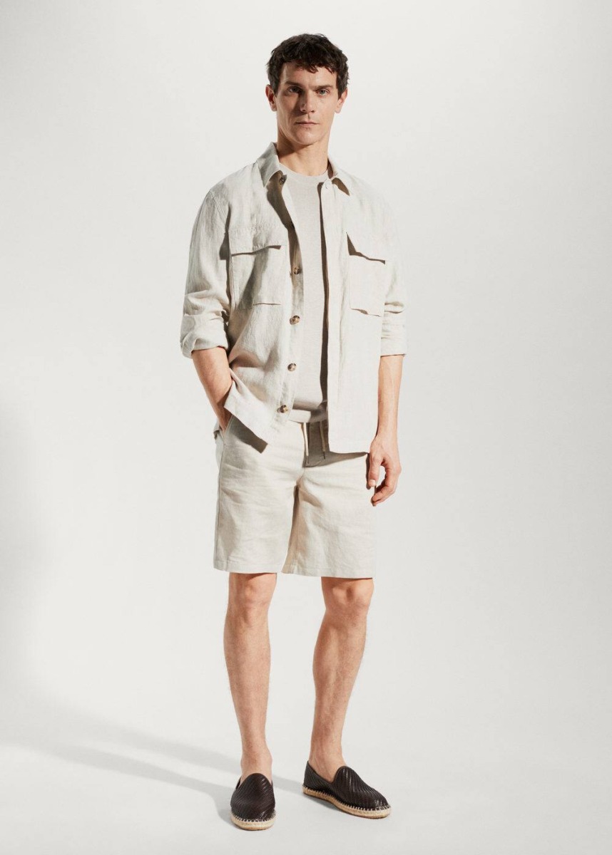 Mango Beige Bermuda Of And Linen With Ker Cord Mens SHORTS GOOFASH
