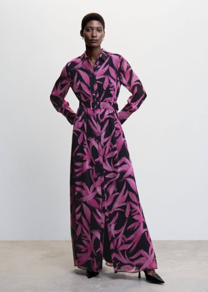 Mango Black Chiffon Dress With Print Womens DRESSES GOOFASH