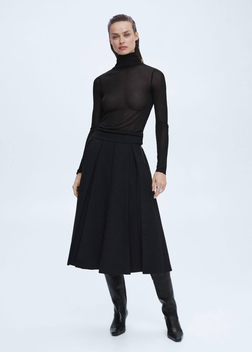 Mango Black Half Transparent Sweater Womens SWEATERS GOOFASH
