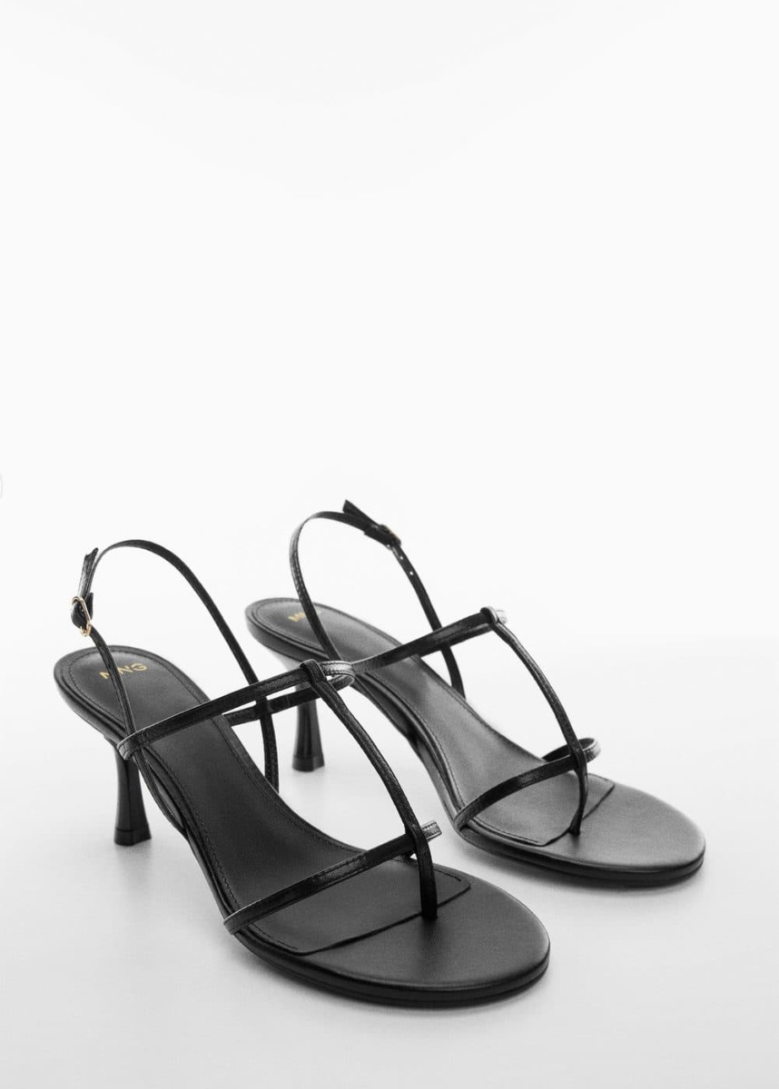 Mango Black Leather Sandals With Heel And Straps Womens SANDALS GOOFASH