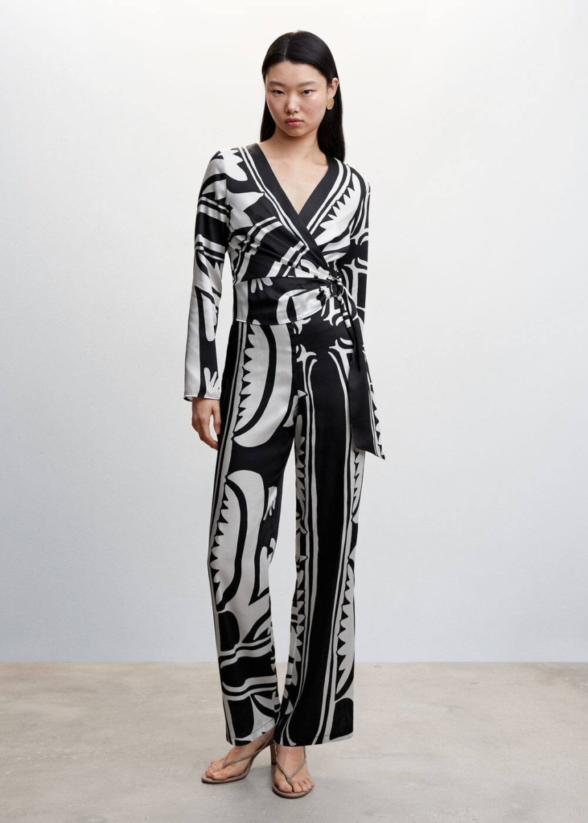 Mango Black Printed Jumpsuit With Buckle Womens JUMPSUITS GOOFASH