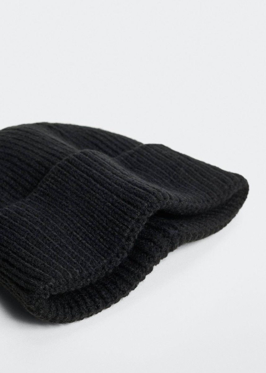 Mango Black Short Knitted Hat Mens HATS GOOFASH