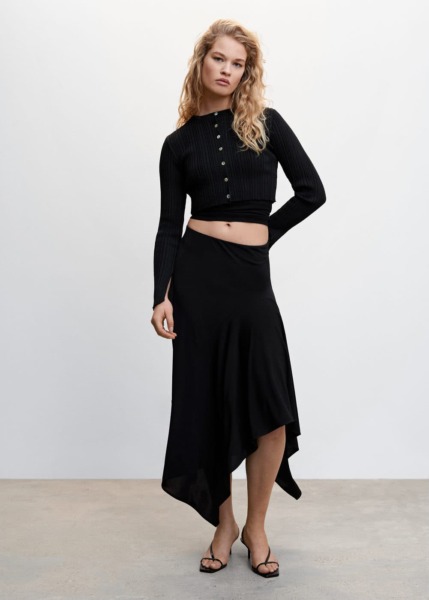 Mango Black Skirt With Asymmetrical Bottom Womens SKIRTS GOOFASH