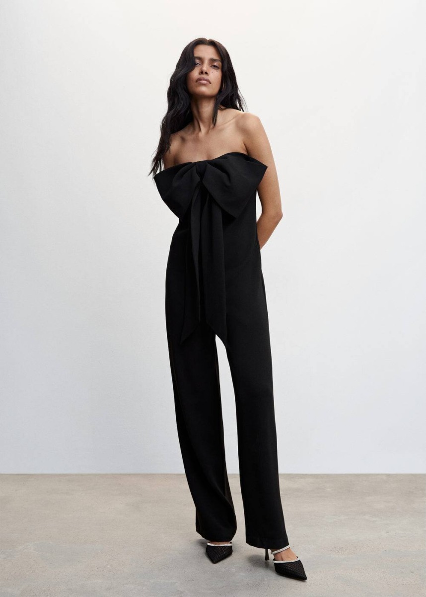 Mango Black Strapless Jumpsuit With Bow Womens JUMPSUITS GOOFASH