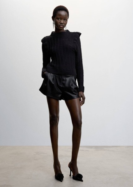 Mango Black Sweater With Ruffles On Shoulder Womens SWEATERS GOOFASH