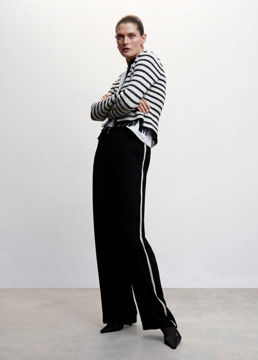 Mango Black Trousers With Contrasting Building Womens TROUSERS GOOFASH