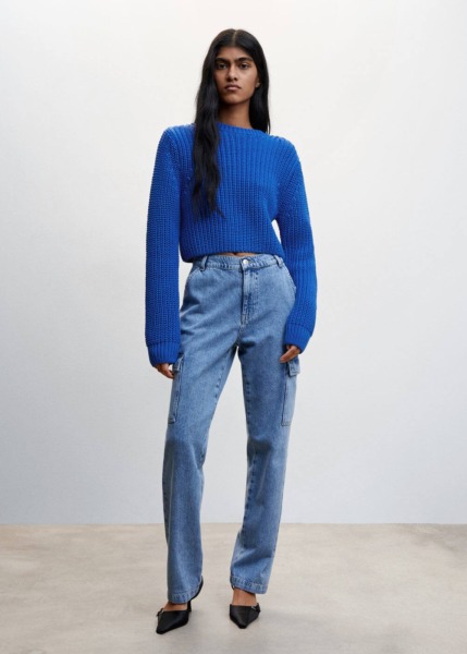 Mango Blue Crop Sweater With Round Neck Womens SWEATERS GOOFASH