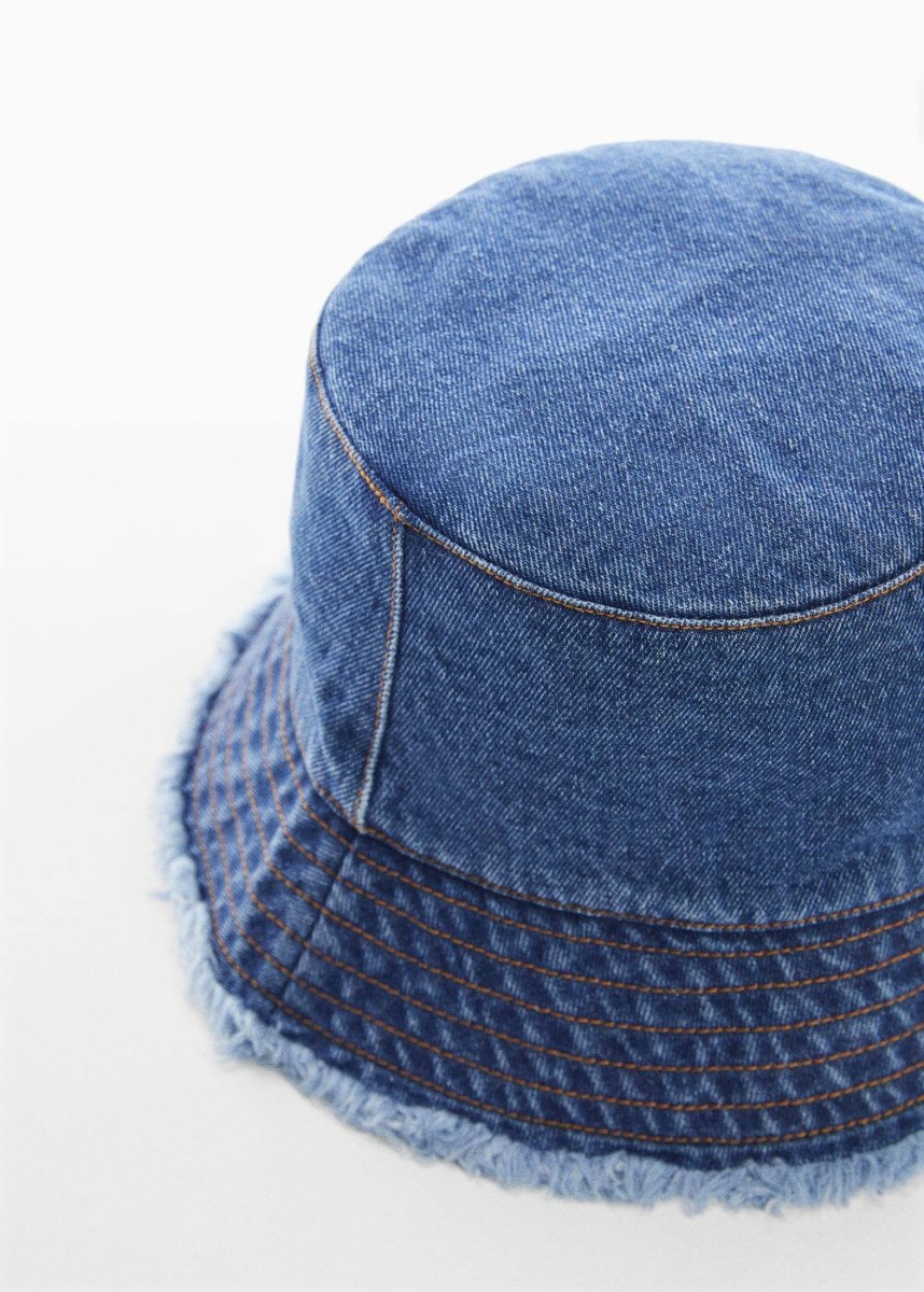 Mango Blue Denim Bucket Hat Womens HATS GOOFASH
