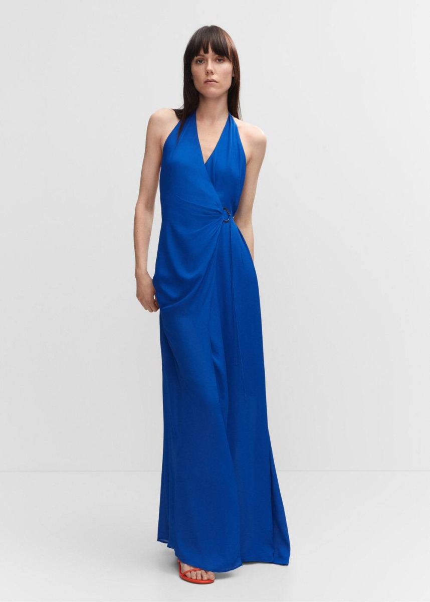 Mango Blue Long Dress With Ring Womens DRESSES GOOFASH