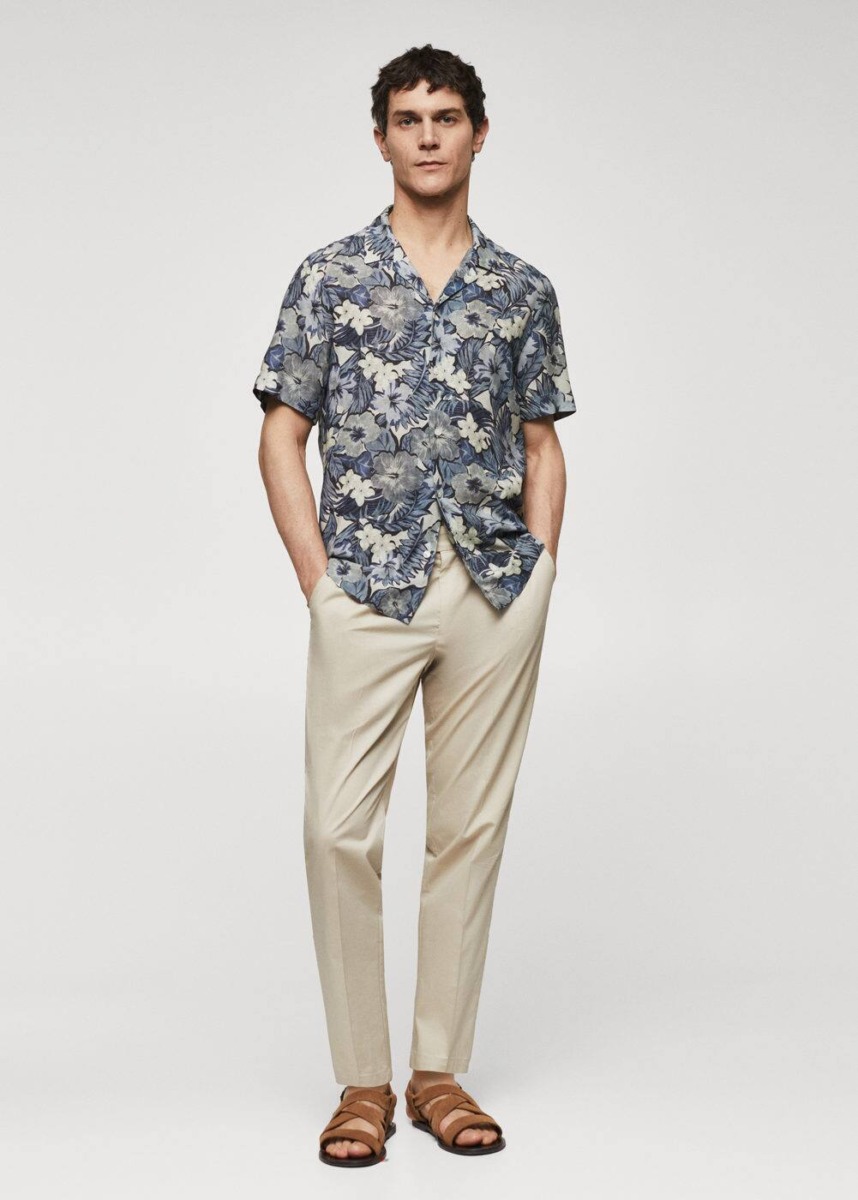 Mango Blue Regular Fit-Shirt With Hawaïnprint Mens SHIRTS GOOFASH