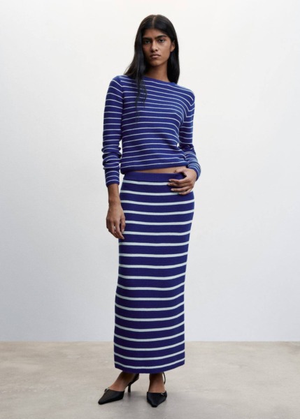 Mango Blue Striped Knit Dress Womens DRESSES GOOFASH
