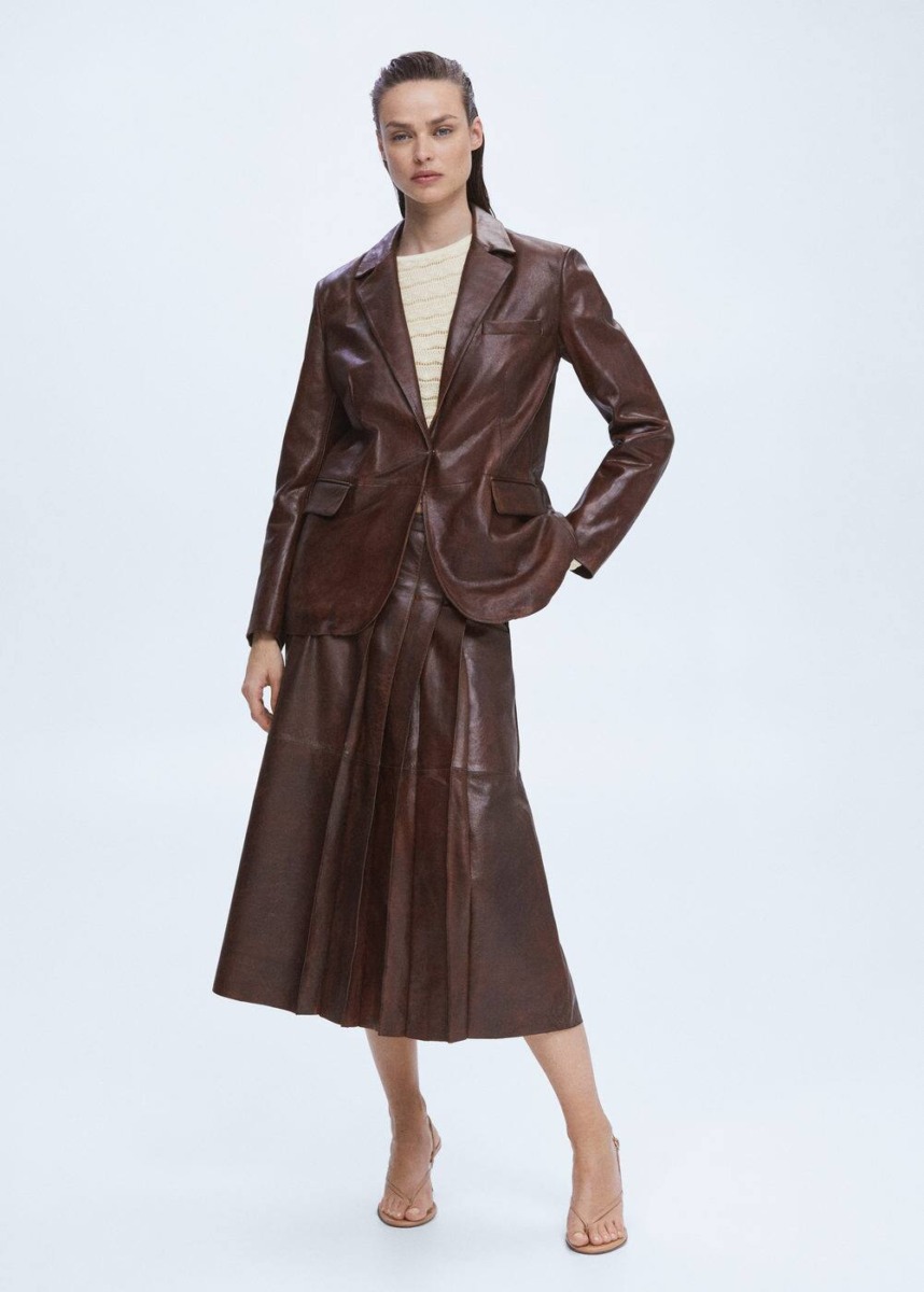 Mango Brown Blazer Of Worn Imitation Leather Womens BLAZER GOOFASH