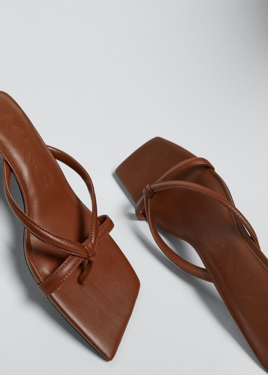 Mango Brown Leather Slingback Sandals Womens SANDALS GOOFASH