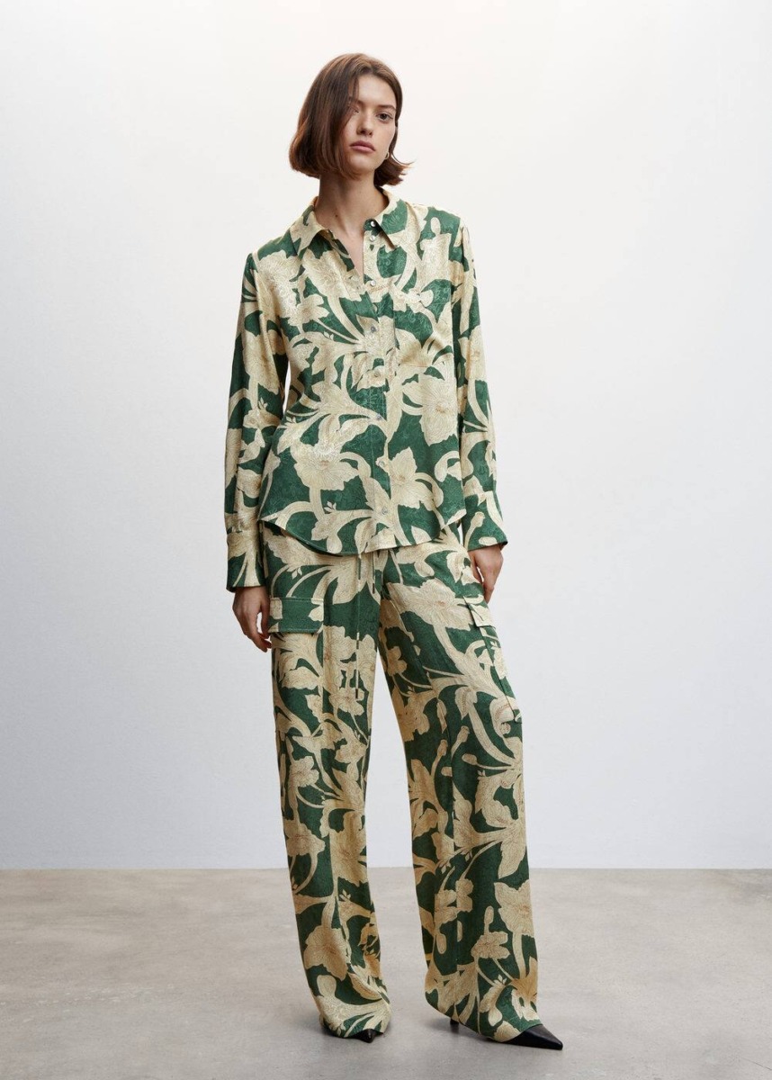 Mango Green Blouse With Flower Print Womens BLOUSES GOOFASH