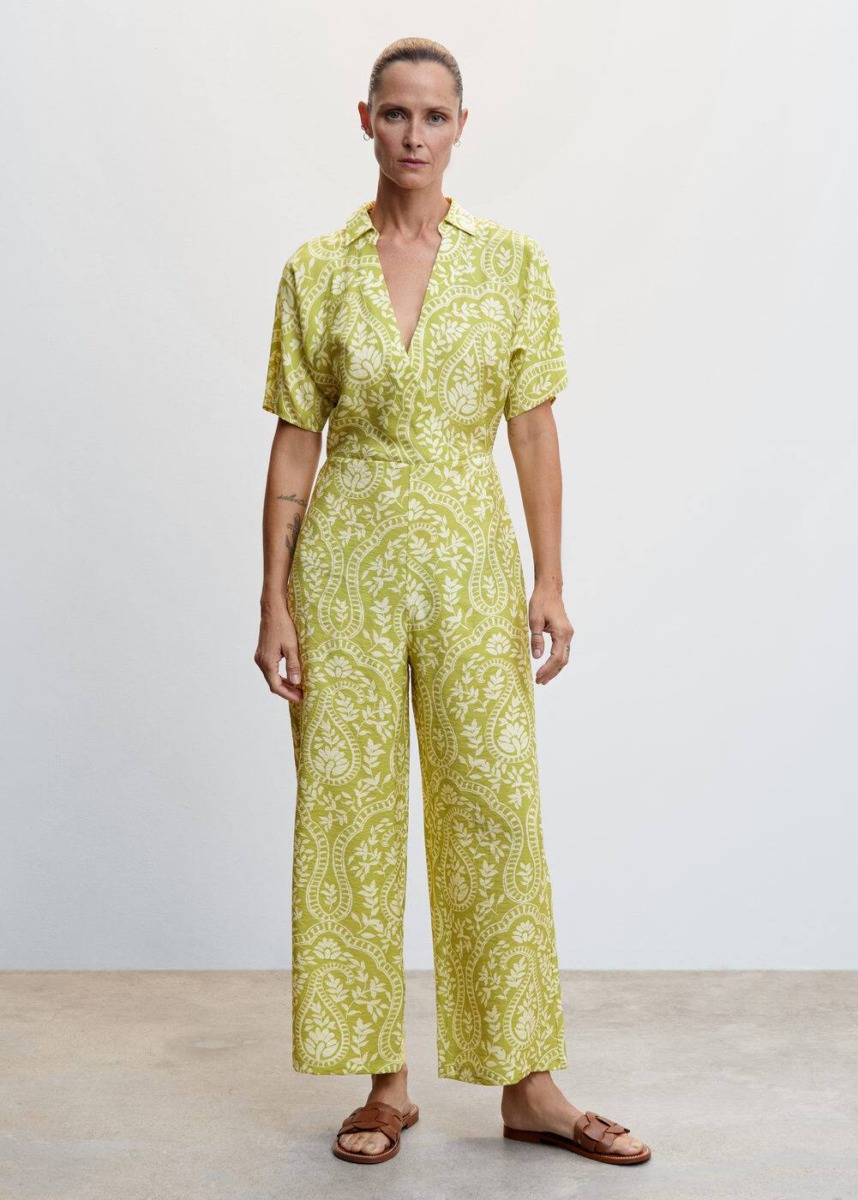 Mango Green Crossed Jumpsuit With Print Womens JUMPSUITS GOOFASH