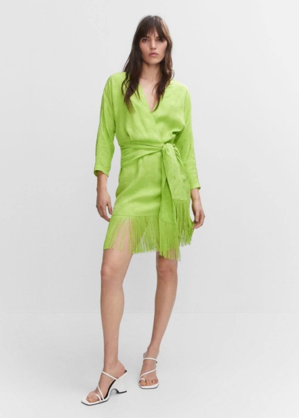 Mango Green Jacquard Dress With Fringes Womens DRESSES GOOFASH