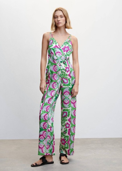 Mango Green Satin Jumpsuit With Crossed Back Womens JUMPSUITS GOOFASH