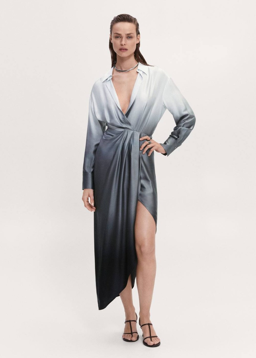 Mango Grey Shirt Dress With Tie Dye Effect Womens DRESSES GOOFASH