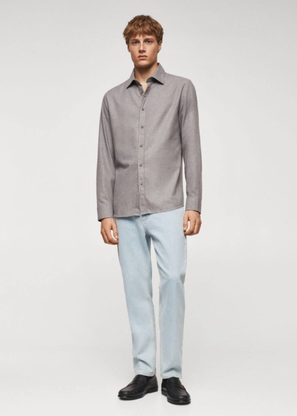 Mango Grey Textured Smart Fit-Shirt Mens SHIRTS GOOFASH