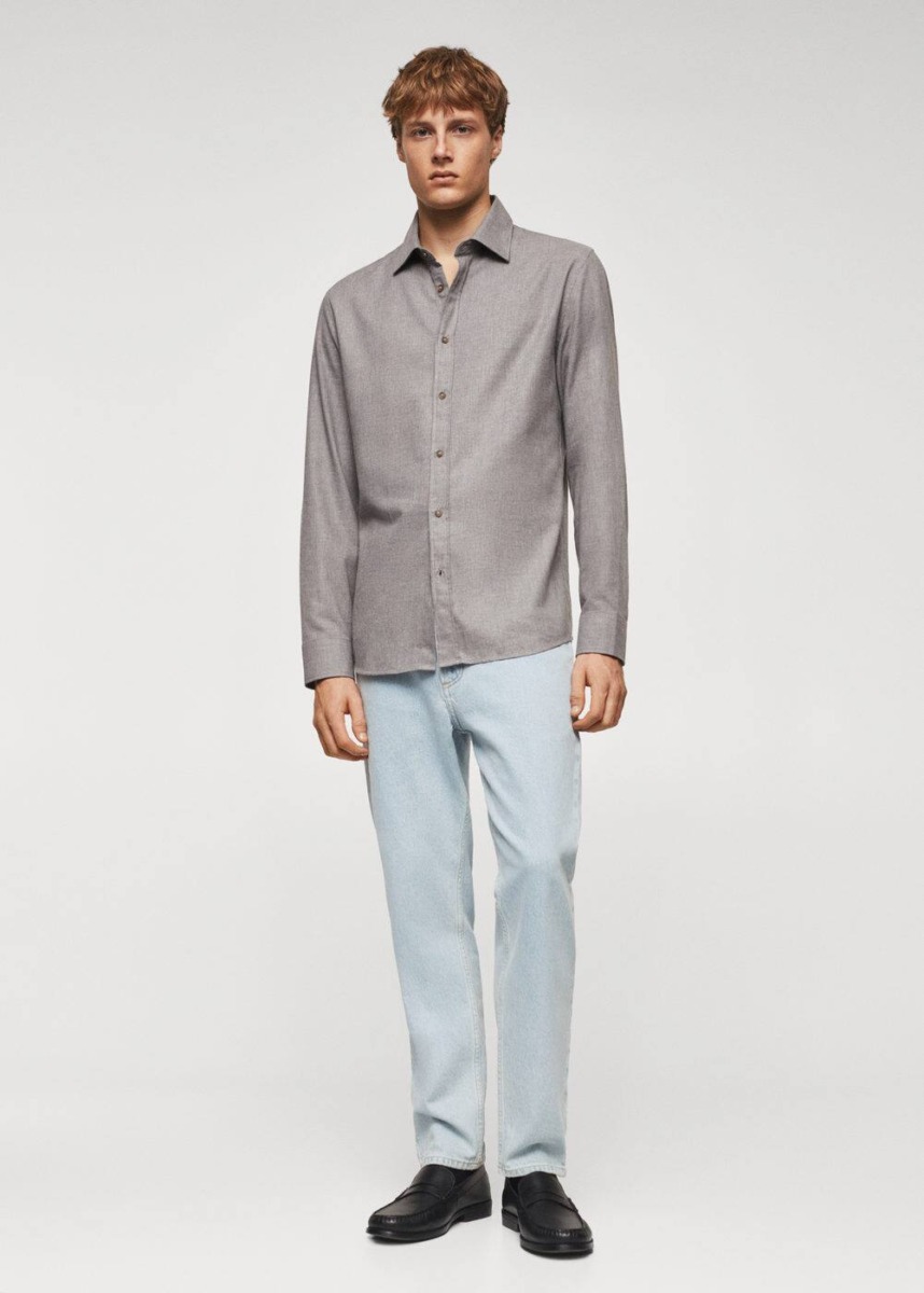 Mango Grey Textured Smart Fit-Shirt Mens SHIRTS GOOFASH
