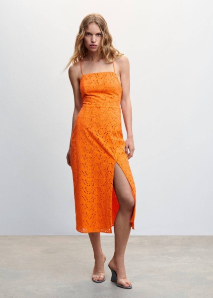 Mango Orange Ajour Dress With Split Womens DRESSES GOOFASH