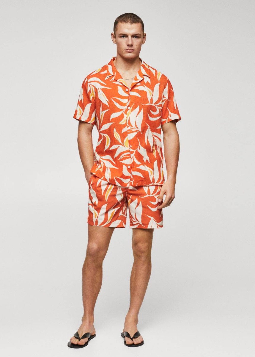 Mango Orange Cotton Shirt With Hawaïprint Mens SHIRTS GOOFASH